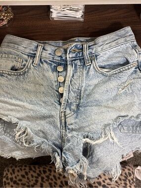 PacSun Light Blue Distressed High-Rise Denim Shorts
